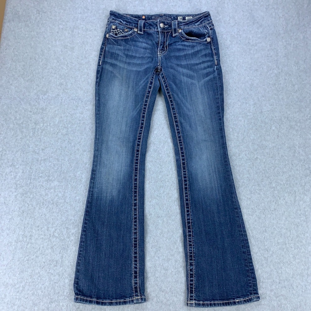 Miss Me Signature Bootcut Jeans Womens 28 Blue Embellished JM1232BV